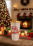 VASO NAVIDEÑO CON BRILLOS