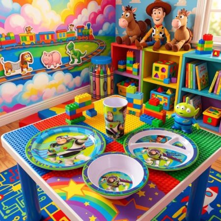 VAJILLA INFANTIL PERSONAJES (INCLUYE 3 PLATOS DIFERENTES Y 1 VASO)