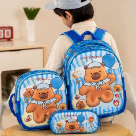 MOCHILA TRÍO CON LUZ DE CAPIBARA TAMAÑO PRIMARIA