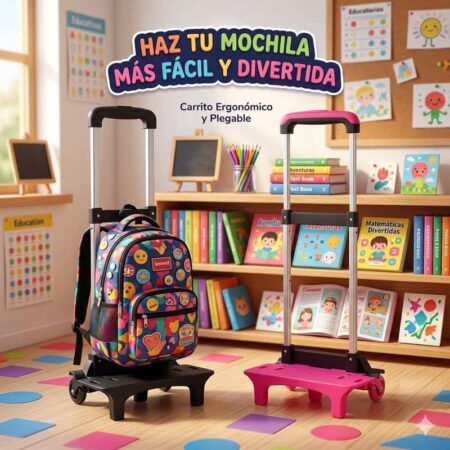 CARRITO PARA MOCHILA COLOR NEGRO Y ROSA