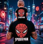 DÚO PLAYERA SPIDERMAN ADULTO E INFANTIL COLORES BLANCO Y NEGRO