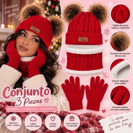 TRÍO GORRA CON BUFANDA Y GUANTES