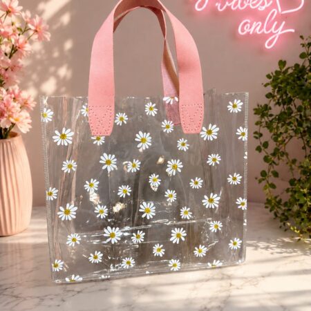 BOLSA DE PLÁSTICO TRANSPARENTE CON FLORES MEDIDAS 22CM*25CM