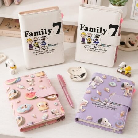 ORGANIGASTOS DE SNOOPY CON PLUMA. 6 SOBRES ZIPLOC Y 45 HOJAS DE RAYA
