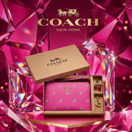 MUÑEQUERA COACH CON CHARMS DISEÑOS DE ESTRELLAS MED 18 CM X 12 CM