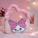 BOLSA GATITA MARIE CON DISEÑO PELUCHE  ROSA 25CM  X 15 CM
