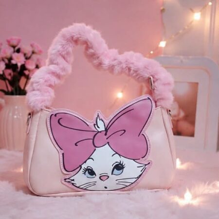 BOLSA GATITA MARIE CON DISEÑO PELUCHE  ROSA 25CM  X 15 CM