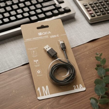 CABLE  CARGA  Y  SINCRONIZA  DATOS  USB - C  MIDE 1 METRO  2.1A  CAB 184