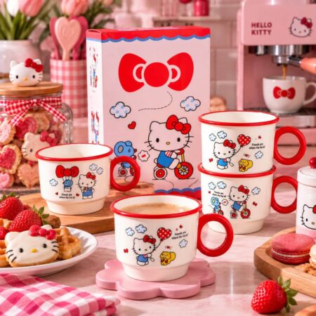 JUEGO DE TAZAS HELLO KITTY (4 TAZAS DE CERÁMICA)